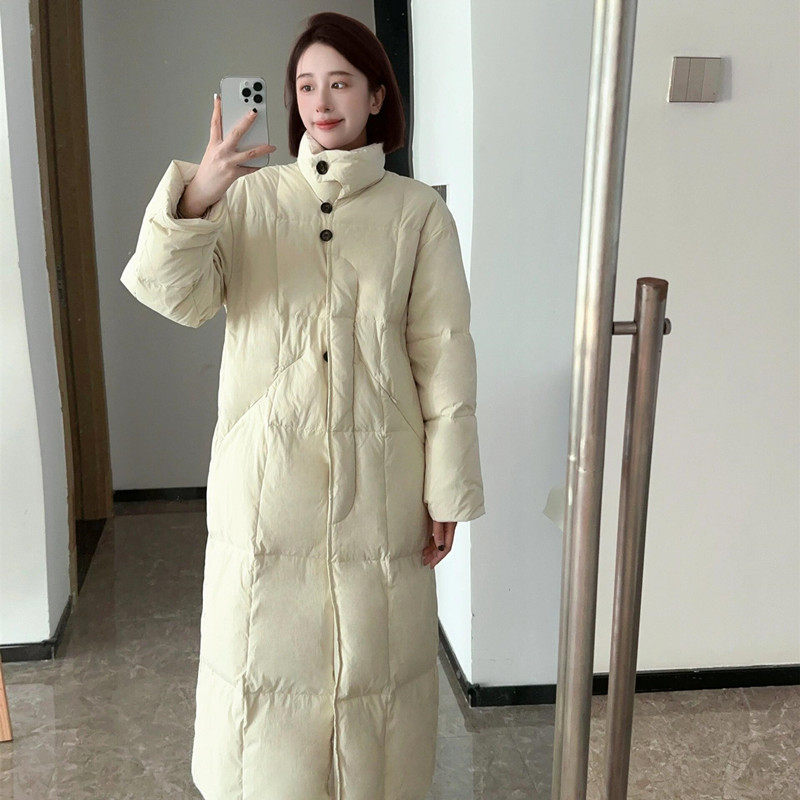 泡沫蓬松90白鸭绒长款羽绒服女冬季新款高级感法式小众加厚外套潮