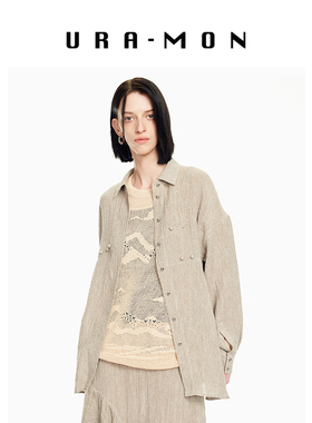 URA-MON｜2026年春季女亚麻褶皱衬衫宽松长袖休闲老钱风百搭气质