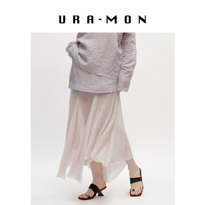 URA-MON｜汉麻亚麻拼接半身长裙2026新款优雅浪漫不规则裙摆