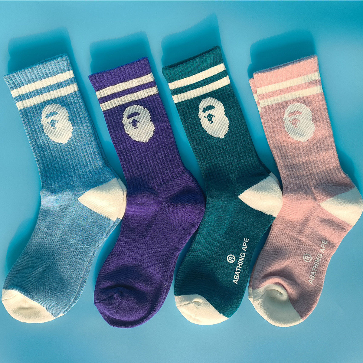 新品猿人头毛巾袜高筒纯棉运动袜bape长袜提花款学院风男女通款,女士内衣/男士内衣/家居服,长筒袜,淘宝优惠券,粉丝福利购,淘宝优惠卷