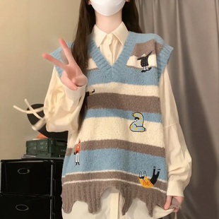 宽松慵懒风坎肩背心韩系复古无袖 针织马甲背心女秋冬外穿大码 毛衣