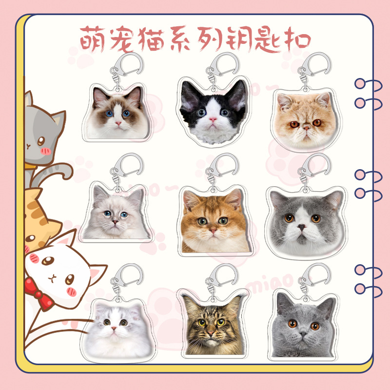 萌宠钥匙扣布偶美短蓝猫暹罗可爱猫猫周边挂件学生书包卡通小挂饰