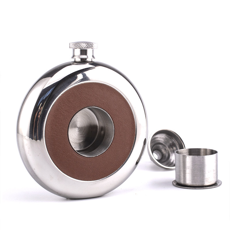 圆随身户外便携式小酒壶俄罗斯304不锈钢加厚5盎司饼型mini