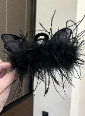网红爆款超仙羽毛抓夹可爱猫耳造型鲨鱼夹大号发量多高级感发夹子