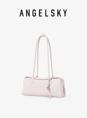 ANGELSKY腋下包红色法棍包小众设计粉色包包女麂皮绒波士顿包新款
