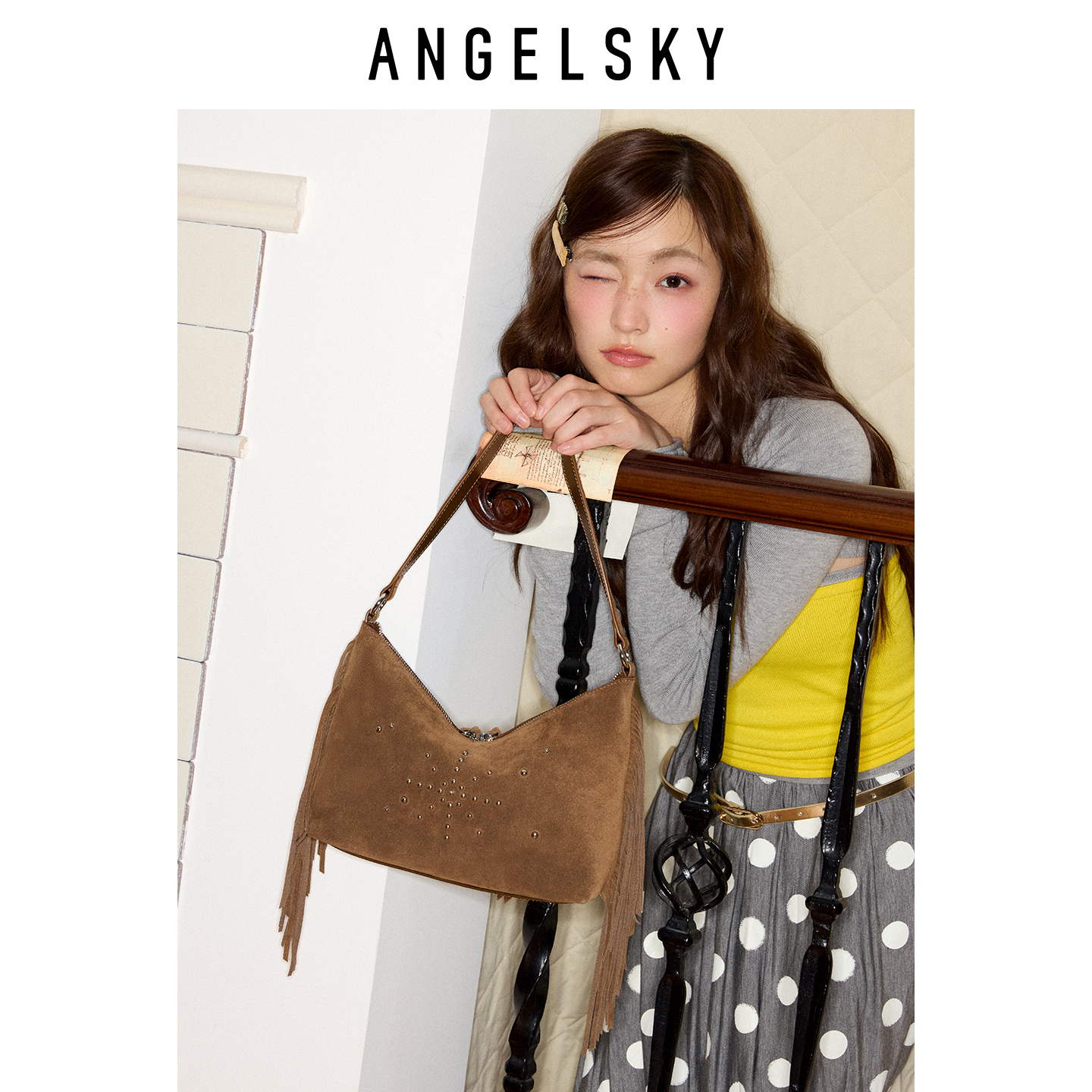 ANGELSKY原创设计新款流苏斜挎包