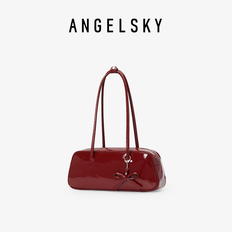 ANGELSKY蝴蝶结红色腋下包