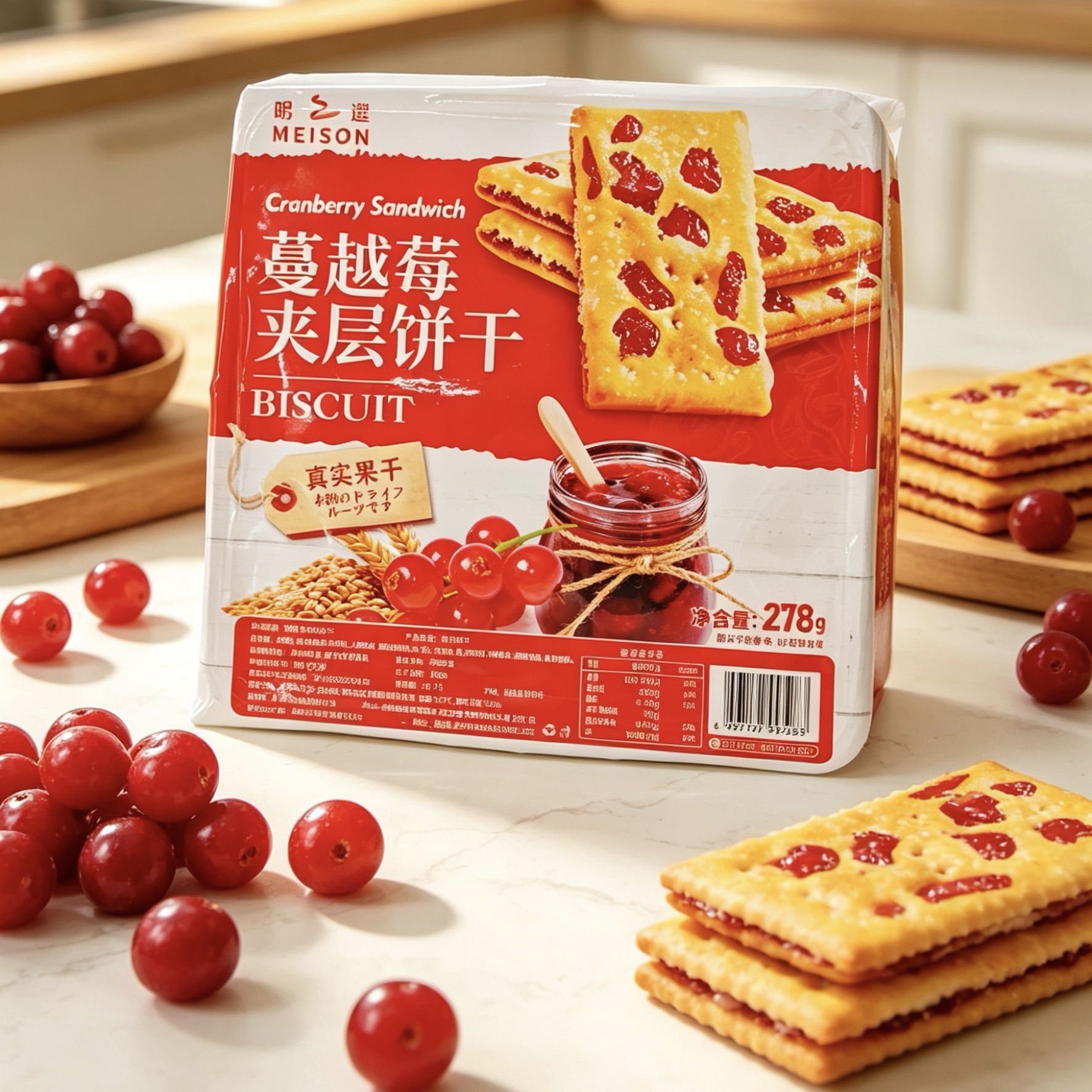 明之选蔓越莓夹层饼干真实果干独立包装休闲办公室零食网红爆款