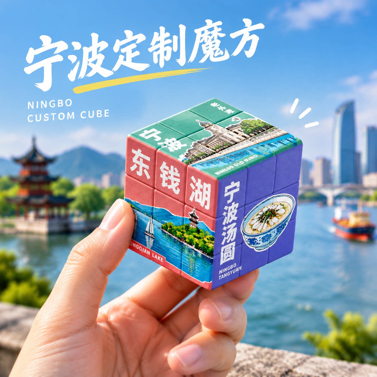 宁波文创魔方定制个性压玩具礼物主题城市笔筒钥匙扣批发城市景点图片