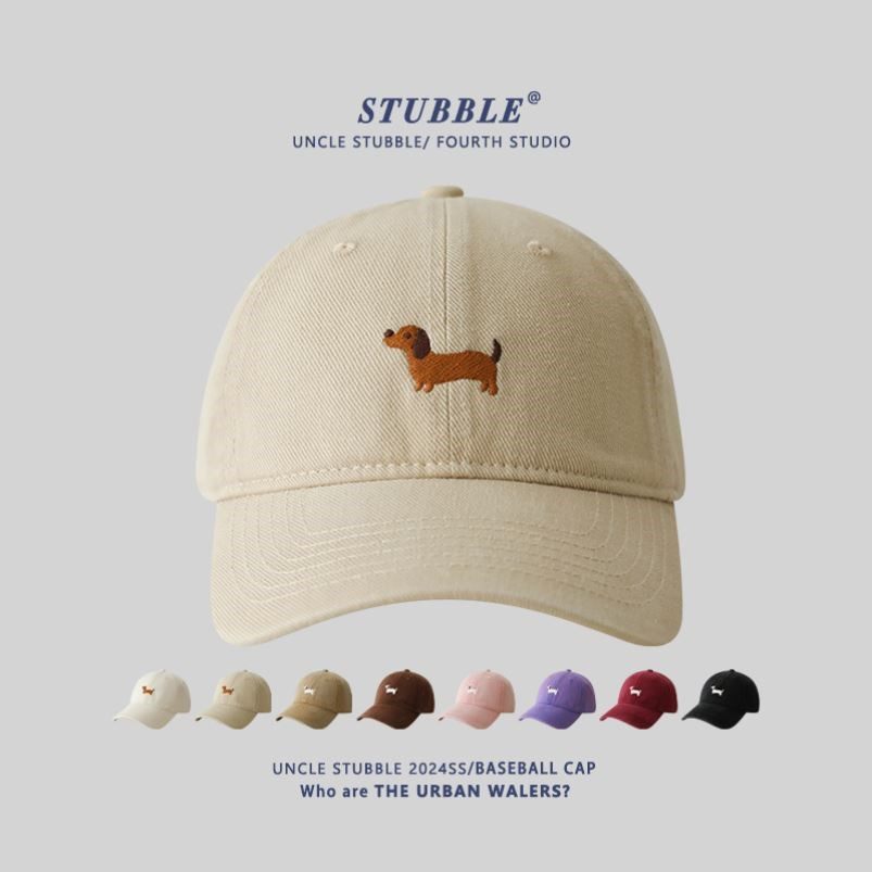 原创设计腊肠狗刺绣棒球帽男女ins韩系百搭宽帽檐显脸小鸭舌帽子