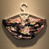 U凸性感豹纹中腰短裤 头 冰丝内裤 男超薄凉爽花三角内裤 2条装 男士