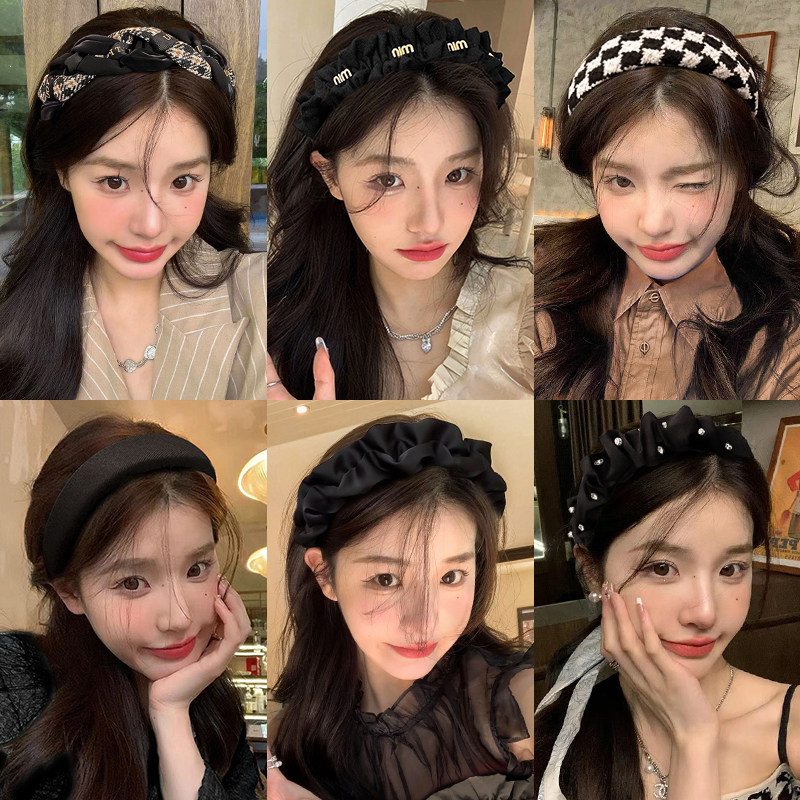 雅硕黑色小香风海绵发箍头饰