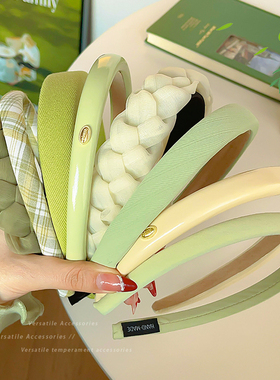 绿色高颅顶发箍女2026年新款高级感宽边压发卡外出头箍发捆头饰春