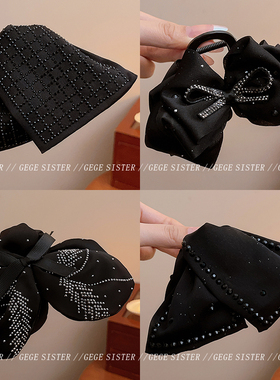 赫本风高级感满钻格纹黑色抓夹高端气质后脑盘发鲨鱼夹马尾夹发卡