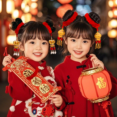 儿童发光灯笼发圈女新年毛绒宫灯