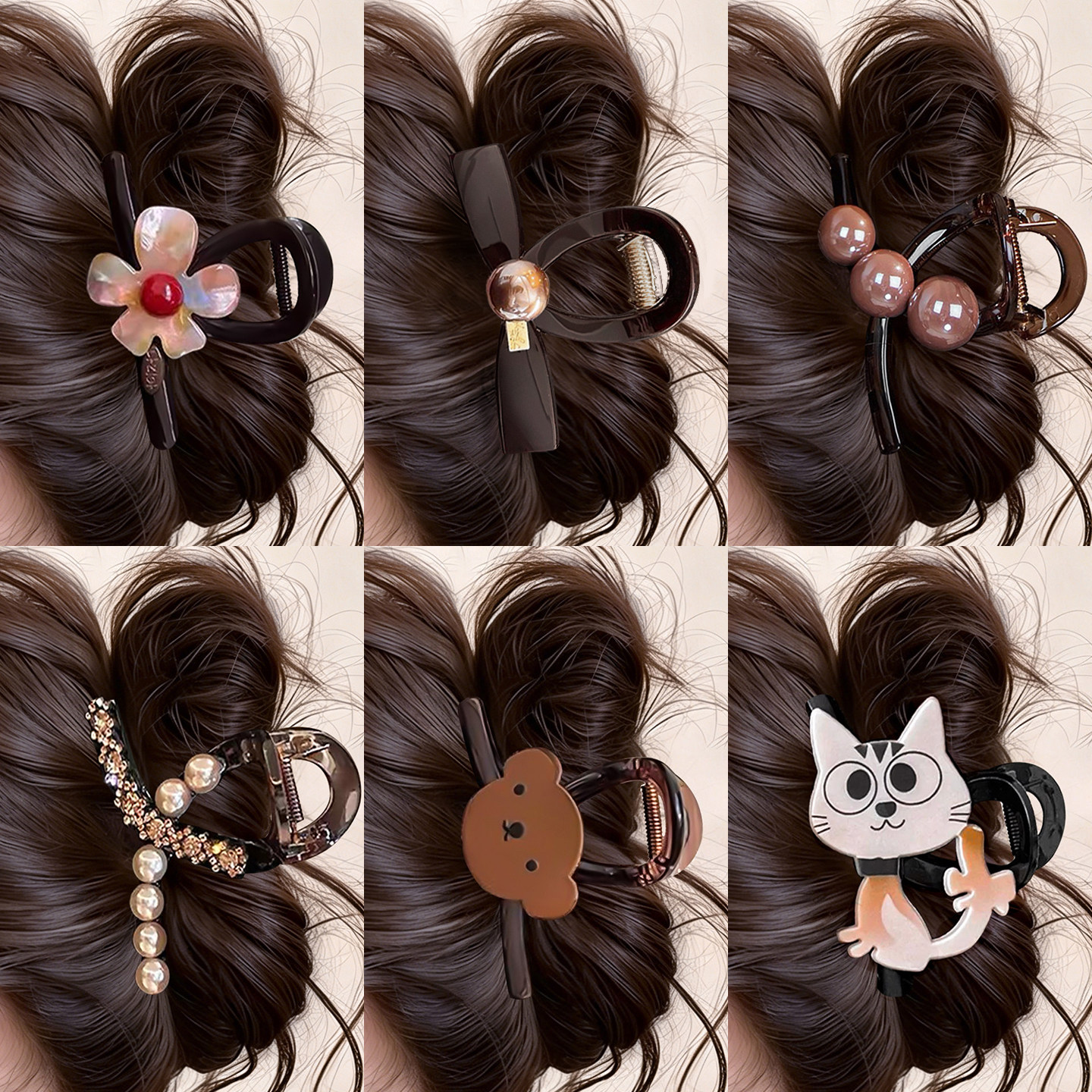 咖色花朵中号抓夹女盘发鲨鱼夹子图片