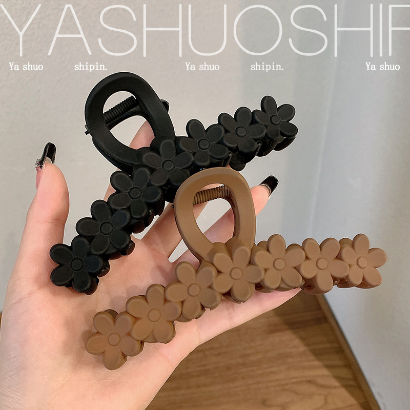 高级感花朵磨砂大号发夹洗澡抓夹后脑勺鲨鱼夹子发卡网红夹子头饰