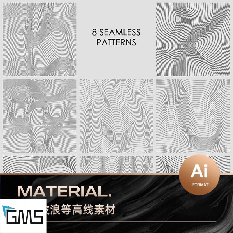 北欧低调黑白抽象曲线波浪极简等高线描矢量背景叠加底纹图形素材