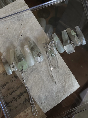 正品LZ高定美甲饰品国风现代新中式禅系列青山玉蝴蝶玉扣檀流苏饰