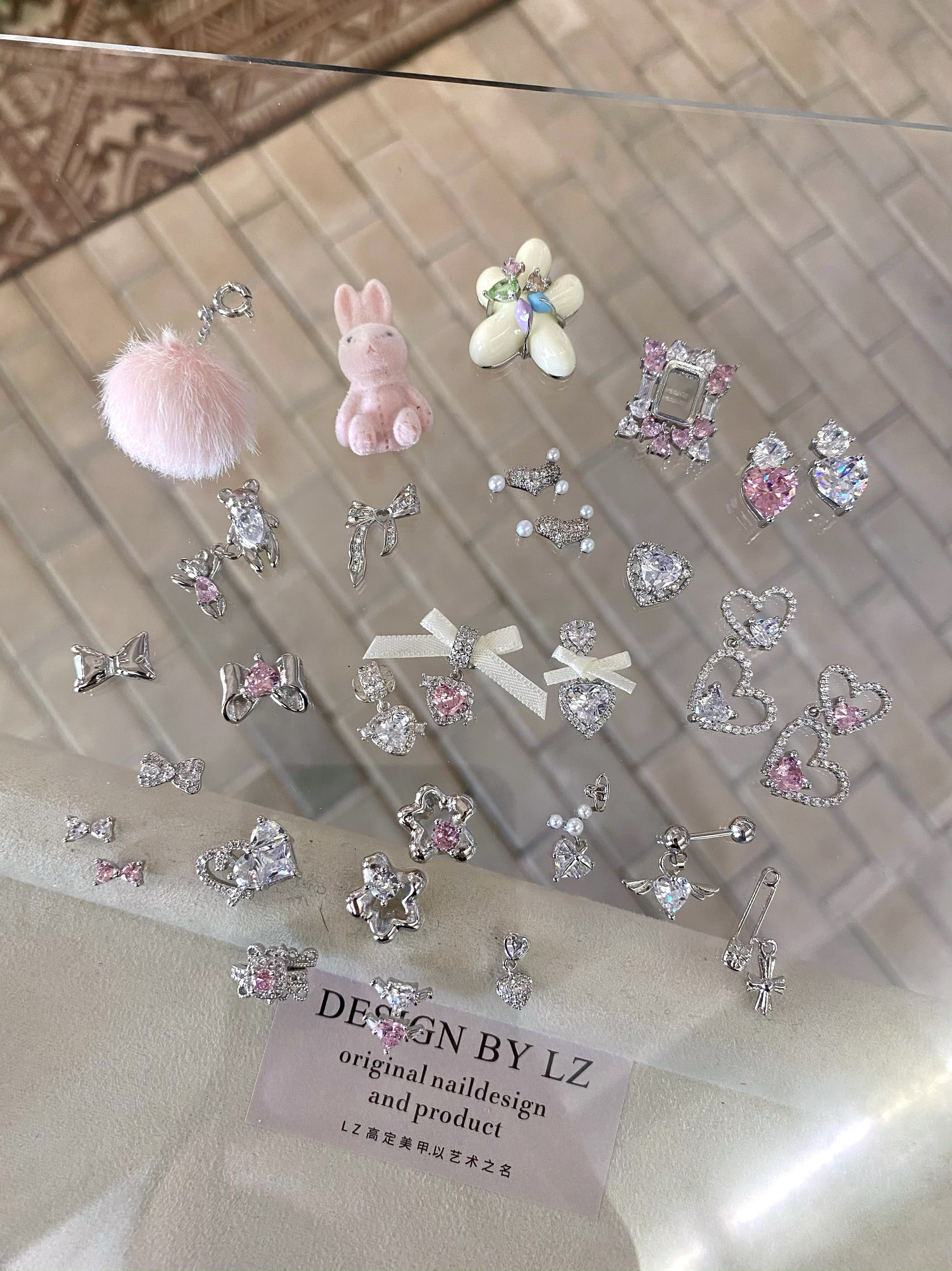 正品LZ高定美甲饰品泰酷辣粉辣妹少女可爱爱心金属蝴蝶结流苏小饰