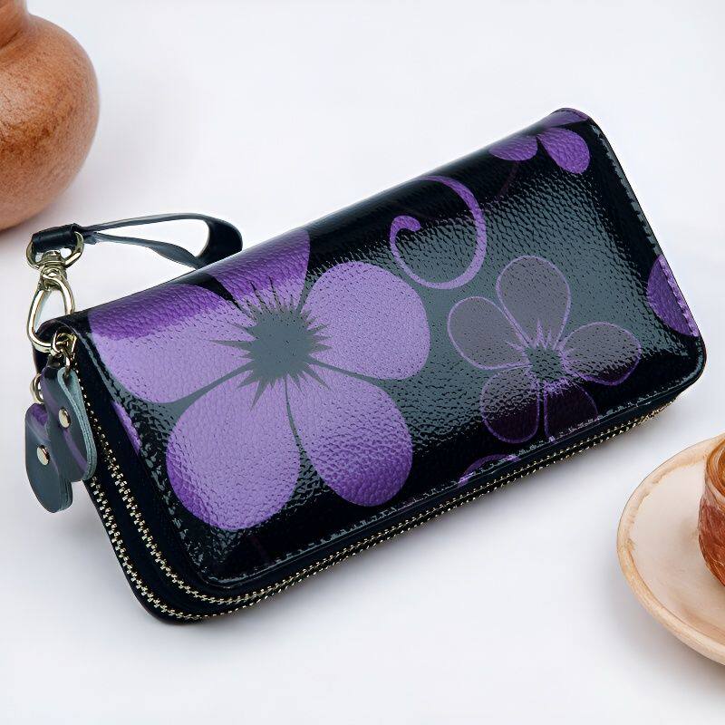 真皮精致小包拉链手拿包女大容量钱包紫色系包包手提日常通勤百搭