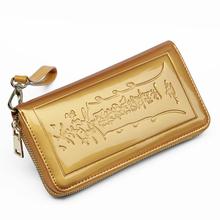 招财金色钱包卡包一体实用型吉祥数字压印拉链包男女通用2025新品