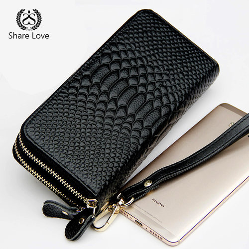 真皮大容量双拉链手拿钱包男女士