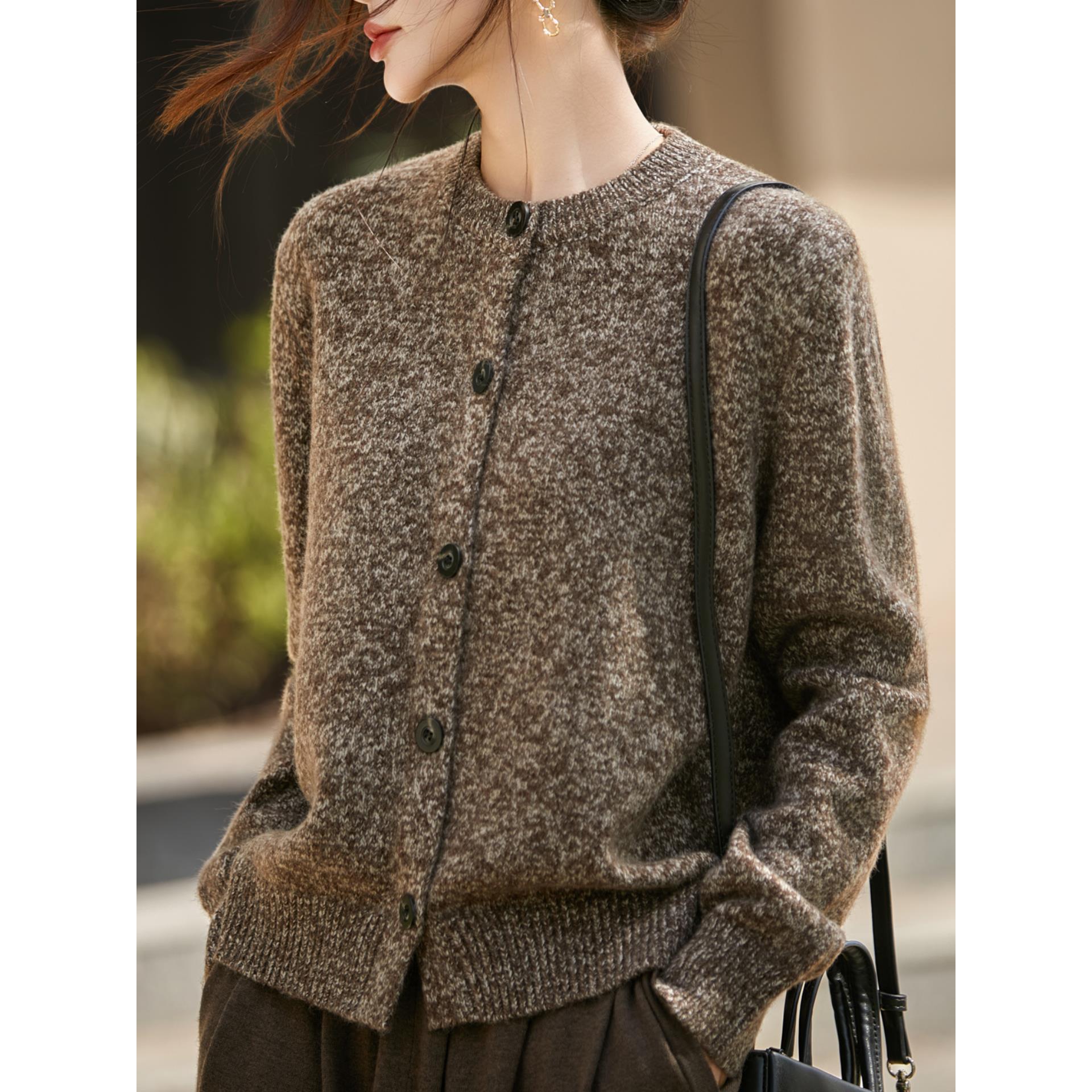 ROUMIKL法式高端洋气灰女针织开衫小个子短外套毛衣2025新款时髦