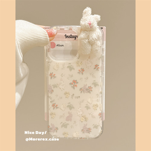 MoreRex 韩风可爱清新碎花立体兔子适用苹果17手机壳iphone16promax新款15pro超好看14防摔保护套13双层17女