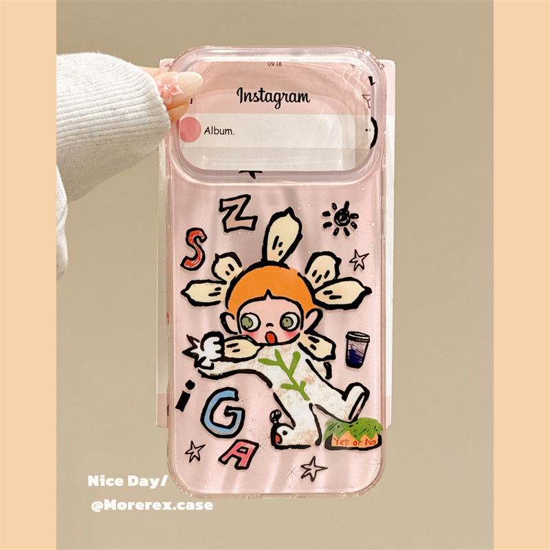 MoreRex ins涂鸦趣味卡通花朵小女孩适用苹果18手机壳iphone17promax新款18pro小众15防摔保护套14创意16全包