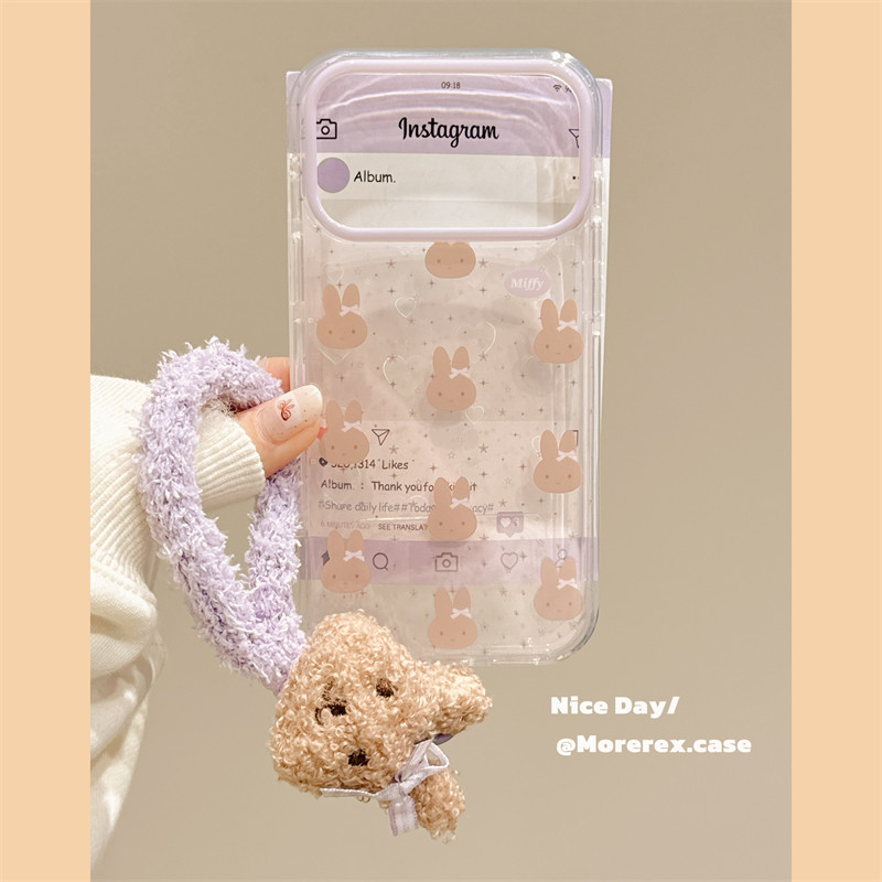 MoreRex可爱少女爱心镭射米菲毛绒挂绳适用苹果17手机壳iphone16promax新款15pro透明14防摔保护套13双层17女