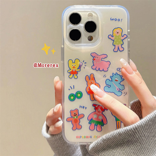 涂鸦卡通搞怪动物女孩适用苹果15promax手机壳趣味iphone16新款13手机套12女14pro硅胶13promax防摔11全包男