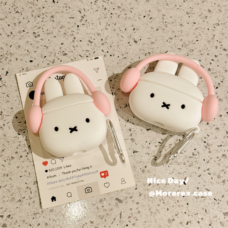 立体可爱戴耳机米菲兔适用苹果新4代airpods蓝牙无线耳机保护套airpods1/2/3硅胶软壳airpodspro三代女生新款