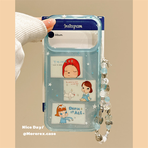 MoreRex日韩蓝底奈良美智小狗插画适用苹果17手机壳iphone16promax新款15pro超好看14防摔保护套13双层17女款