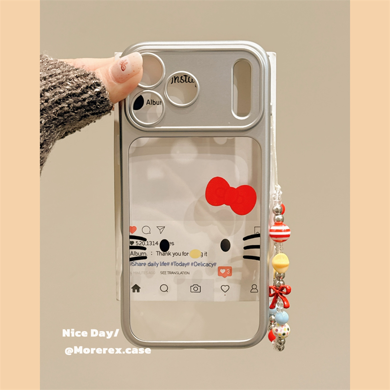 MoreRex 简约可爱蝴蝶结哈喽kt带链条适用苹果17手机壳iphone16promax新款15pro二合一14防摔保护套13女款17