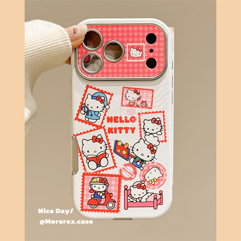 MoreRex皮纹可爱卡通HelloKitty贴纸适用苹果17手机壳iphone16promax新款15pro全包14防摔保护套13大视窗17女