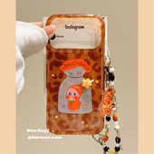 MoreRex镭射棕豹纹旋转星星小人卡通适用苹果17手机壳iphone16promax新款 15pro带链条14防摔保护套13超火17女