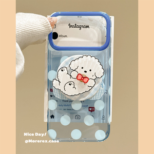 MoreRex 清透蓝波点慵懒狗狗磁吸支架适用苹果17手机壳iphone16promax新款17pro全包14防摔保护套13女15超火
