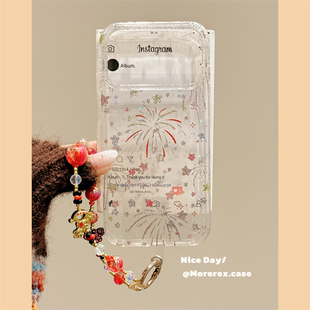 MoreRex ins风透明细闪彩色鎏金烟花适用苹果17手机壳iphone16promax新款15pro带挂绳14防摔保护套13创意17女