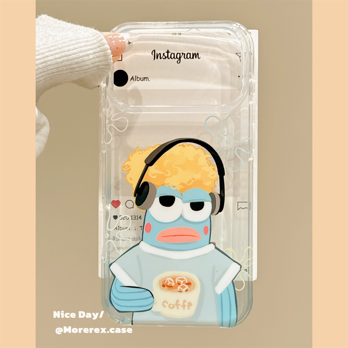 MoreRex搞怪抽象黄毛耳机比奇堡小丑鱼适用苹果18手机壳iphone17promax新款18pro透明15全包防摔保护套14女16