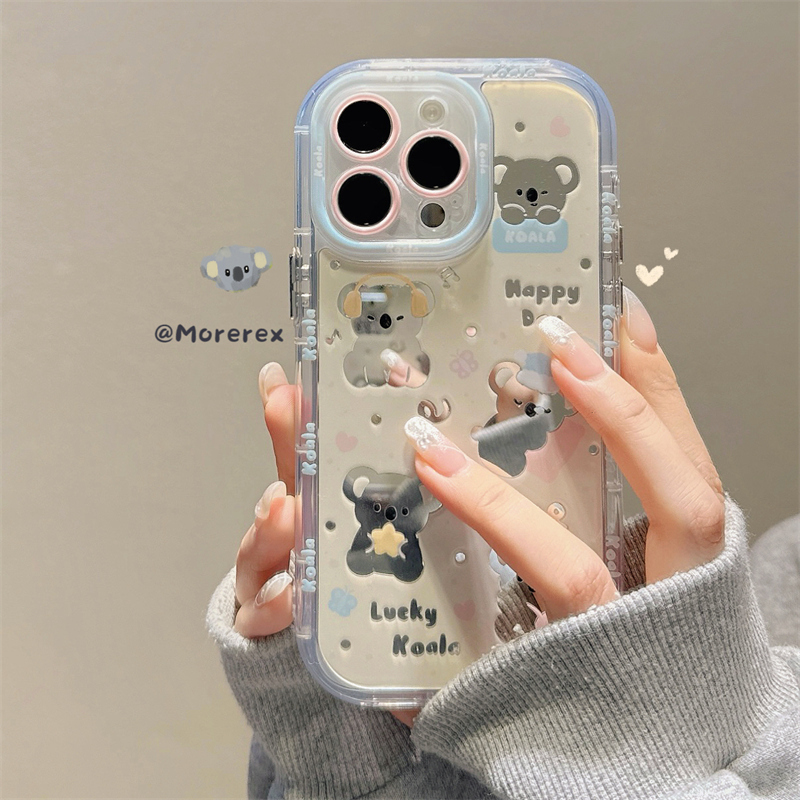 可爱卡通考拉镜面适用苹果15promax手机壳镜子iphone16新款13高级感12女14pro硅胶13promax防摔11全包手机套