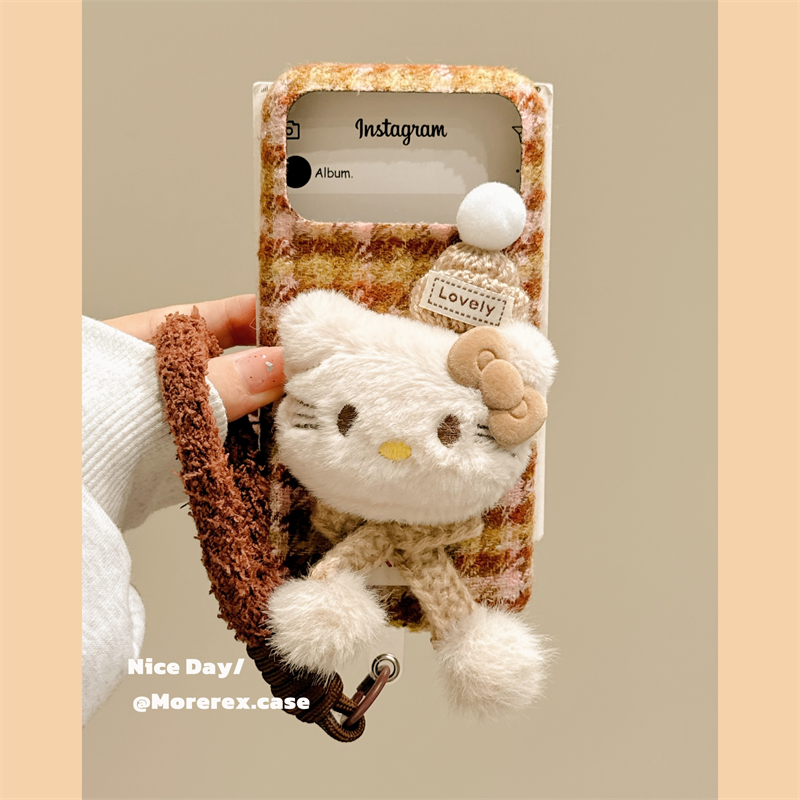MoreRex 秋冬可爱毛绒茸针织帽围巾kitty适用苹果17手机壳iphone16promax新款15pro带挂绳14防摔保护套13女17