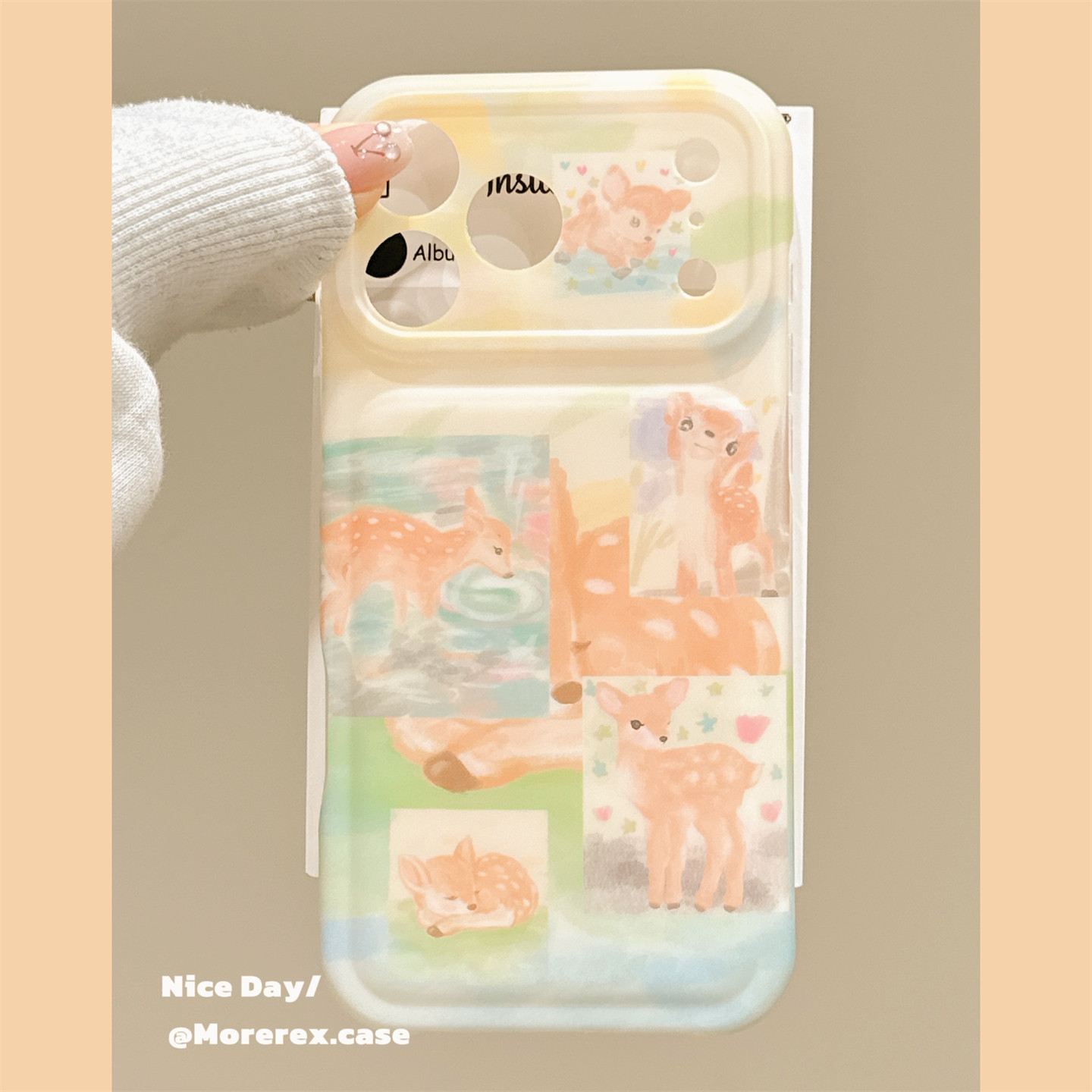 MoreRex小众拼接油画草地小鹿适用苹果18手机壳日韩iphone17promax新款18pro全包15防摔保护套14女款16超好看
