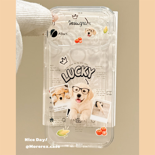 MoreRex ins风透明胶片小金毛适用苹果17手机壳拼贴风iphone16promax新款17pro全包14防摔保护套13创意15萌宠