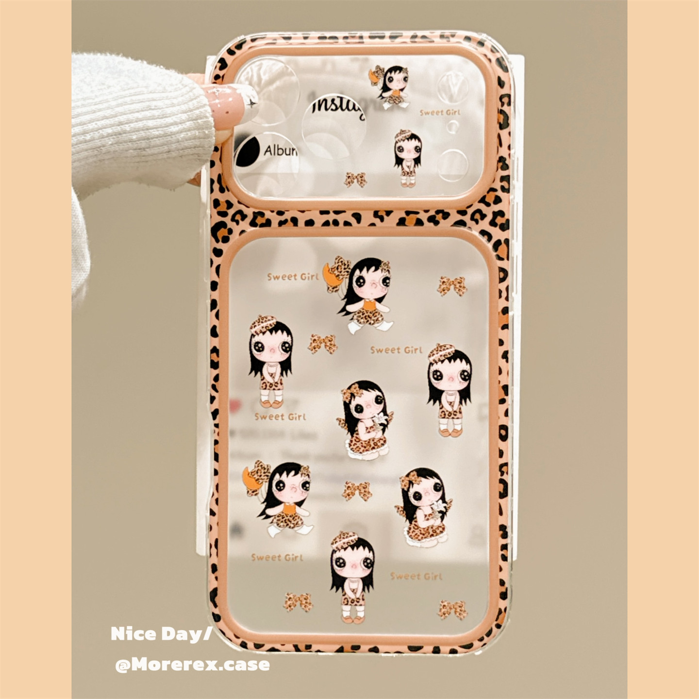 MoreRex软萌可爱半透蝴蝶结豹纹小玉适用苹果18手机壳iphone17promax新款18pro磨砂15全包防摔保护套14女款16