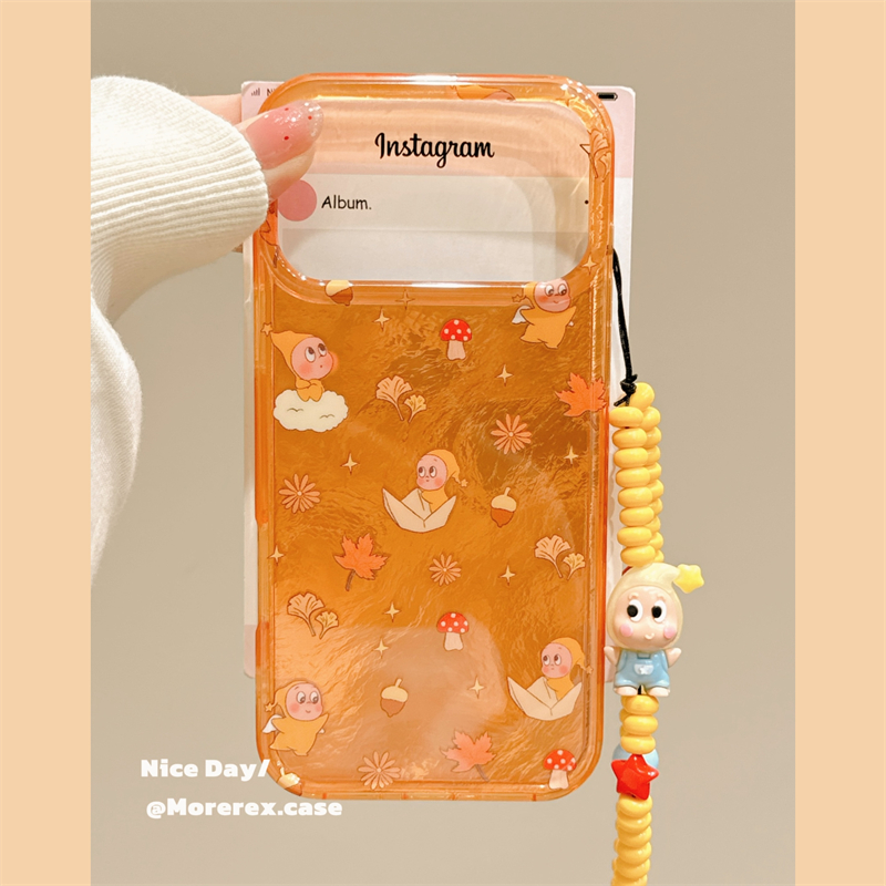 MoreRex 锡纸纹枫叶星星小人插画适用苹果17手机壳iphone16promax新款15pro带链条14防摔保护套13可爱17女款