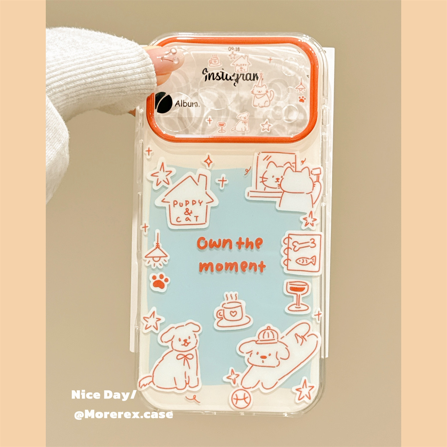 MoreRex 韩风ins蓝色涂鸦狗狗猫咪适用苹果18手机壳童趣iphone17promax新款18pro全包15防摔保护套14女16创意