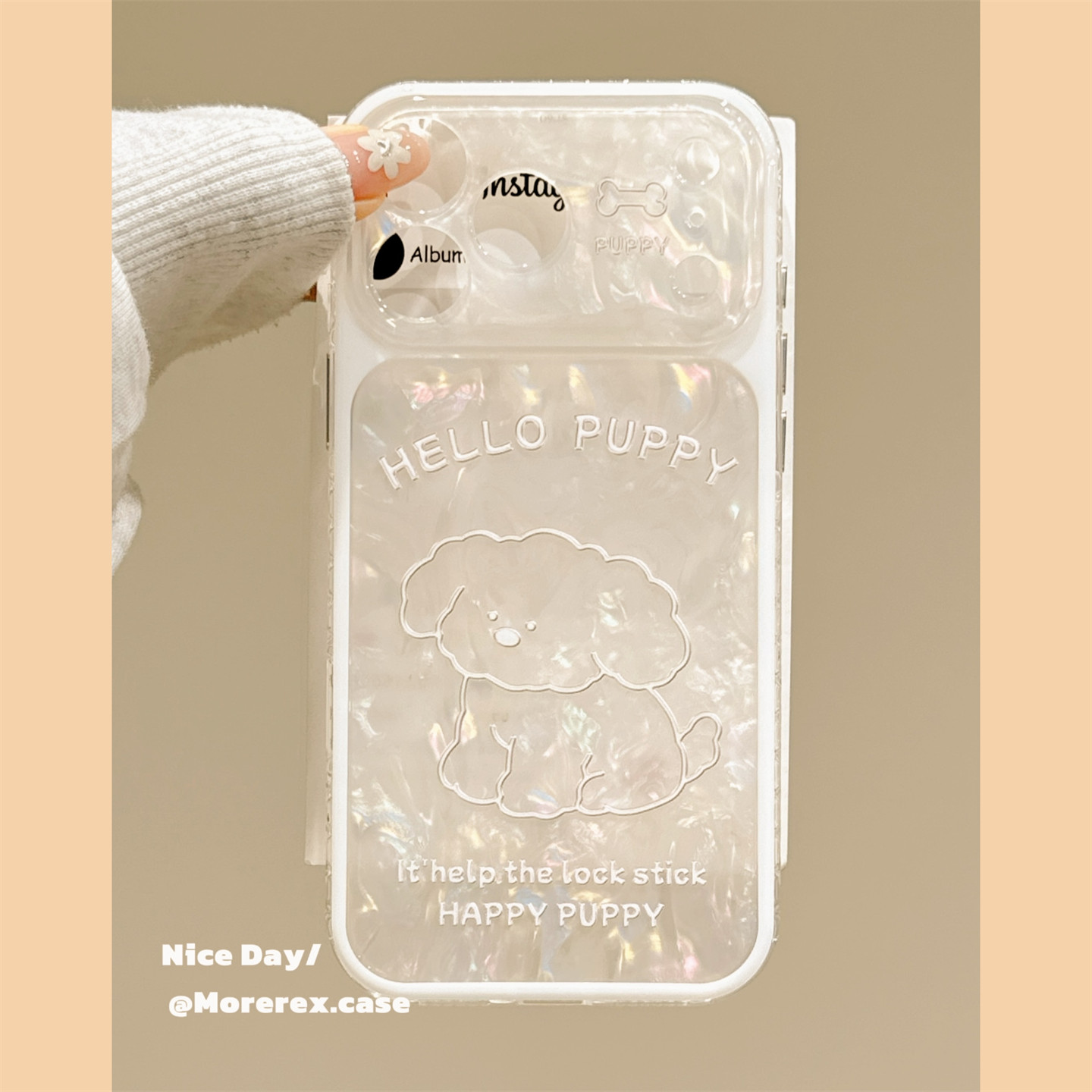 MoreRex镭射贝壳纹线条小狗猫咪适用苹果17手机壳可爱iphone16promax新款情侣17pro全包14防摔保护套13女款15