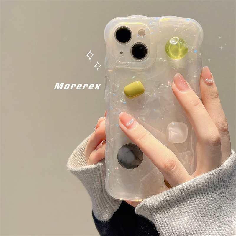 ins风简约立体宝石适用苹果14ProMax手机壳贝壳纹iPhone13新款12女款16pro防摔11硅胶小众高级感15pro全包软