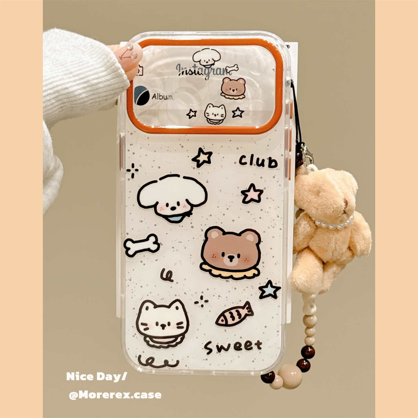MoreRex 软萌ins泼墨小动物头像适用苹果18手机壳韩风iphone17promax新款18pro全包15防摔保护套14女16高颜值